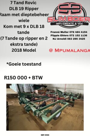 Rovic DLB19 Ripper, 7-tand, (2018 model) Raam met dieptebeheer wiele, Kom met 9 x DLB18 tande