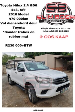 Toyota Hilux 4x4, M/T (2016 model) 2.4 GD6, 470000km, Vol diensrekord deur Toyota, Sonder tralies en rubber mat