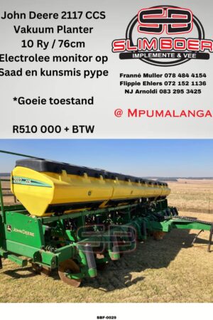 John Deere 2117 CCS Vakuum Planter, 10 Ry / 76cm, Electrolee monitor op Saad en Kunsmis pype, Goeie toestand