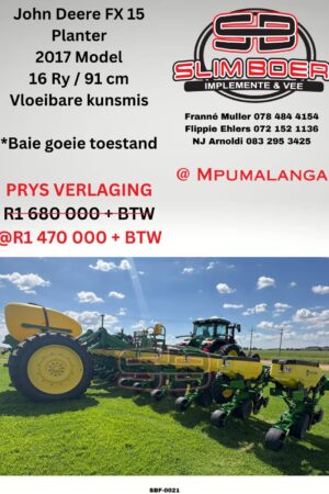 John Deere FX-15 Planter, (2017 Model) 16 Ry / 91cm, Vloeibare kunsmis, Baie goeie toestand