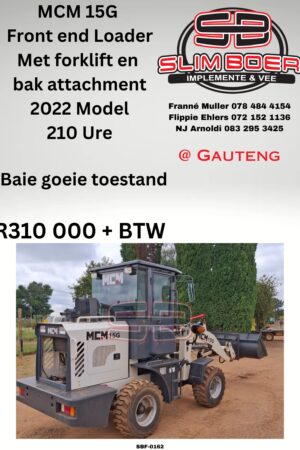 MCM 15G Front end Loader met Forklift en Bak attachment (2022 model) 210 ure, Baie goeie toestand