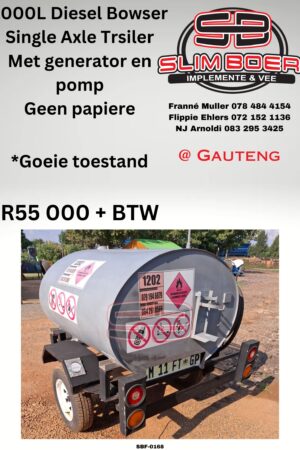 1000Lt Diesel Bowser, Single Axle Trsiler, met generator en pomp, geen papiere, Goeie toestand