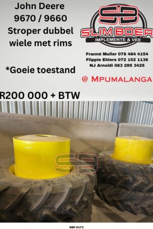John Deere 9670 / 9660 Stroper dubbel wiele met rims, Goeie toestand