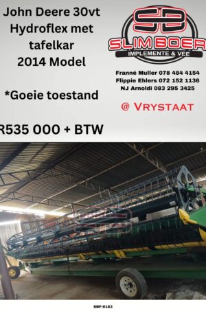 John Deere 30vt Hydraflex Tafel met Tafelkar, (2014 model) Goeie toestand