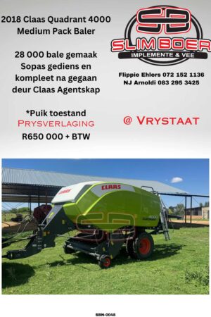 Claas Quadrant 4000, Medium Pack Baler (2018 model) 28000 bale gemaak, Sopas gediens en konpleet na gegaan deur Claas Agentskap, Puik toestand