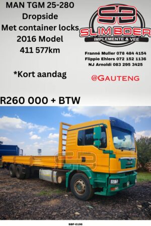 MAN TGM 25-280 Dropside met container locks (2016 model), 411 577km, Kort Aandag