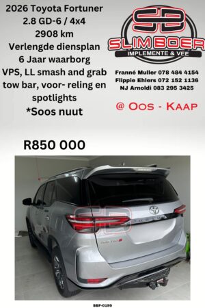 Toyota Fortuner (2026 model) 2.8 GD-6, Vol diensplan, 6 jaar waarborg, VPS, LL smash & grab, Tow bar, voor-reling met spotlights, Soos nuut