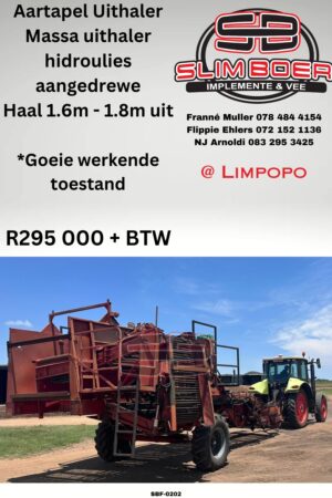 Aartappel Uithaler, Massa uithaler, hidroulies aangedrewe, Haal 1.6m - 1.8m uit, Goeie werkende toestand