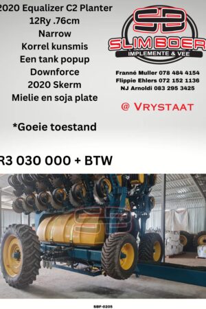 Equalizer C2, 12 Ry / 762 (2020 model), Narrow, Korrel kunsmis, Een tank popup, Downforce 2020 skerm, Mielie en Soja plate, Goeie toestand