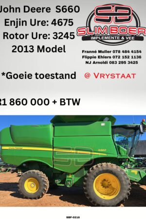 John Deere S660 (2013 model) Enjin ure: 4 675, Rotor ure: 3 245, Goeie toestand