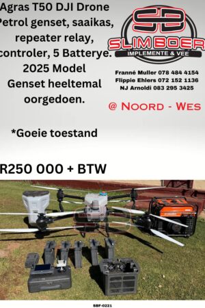 Agras T50 DJI Drone, (2025 model), Petrol Genset, Saaikas, Repeater relay, Controler, 5 Batterye. Genset heeltemal oorgedoen, Goeie toestand