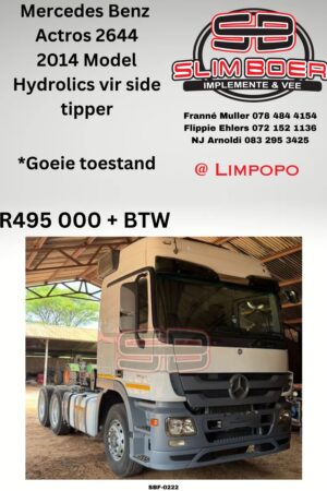 Mercedes Actros 2644 (2014 model) Hidrolics vir side tipper, Goeie toestand