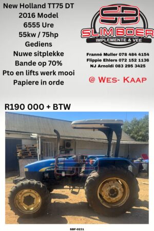 New Holland TT75 DT (2016 model) 6555 Ure, 55kw, Gediens, Nuwe sitplekke, Bande op 70%, PTO en Lift werk goed, Papiere in orde (Copy)