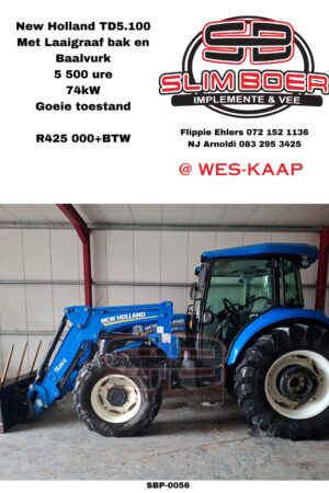 New Holland TD5.100, met Laaigraaf bak en Baalvurk, 5 500 ure 74kw, Goeie toestand