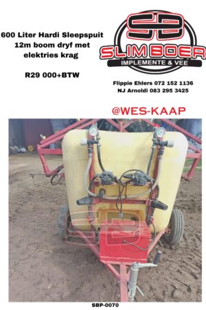 Hardi Sleepspuit, 600 Lt, 12m Boom, dryf met elektries krag